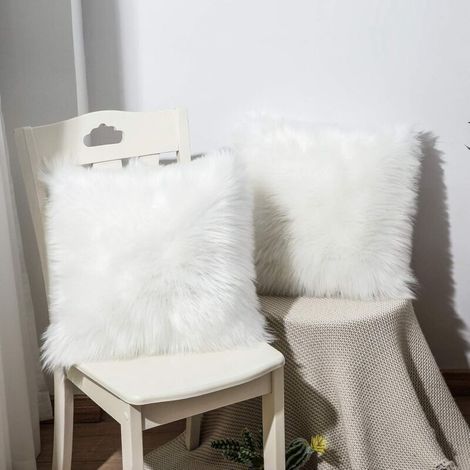 Housse De Coussin - Fourrure Synthétique À Poils Longs - Pour Canapé Lit Chaise - 40 x 40 cm - Lot De 2 (1/4)