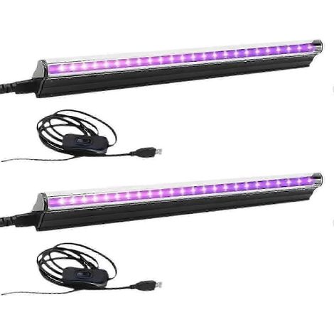Lot de 2 bandes LED UV à lumière noire, tubes à lumière noire pour scène, lampes UV portables, compatibles avec la détection de fluorescence, éclairage LED pour fêtes, branchement USB facile. (1/5)