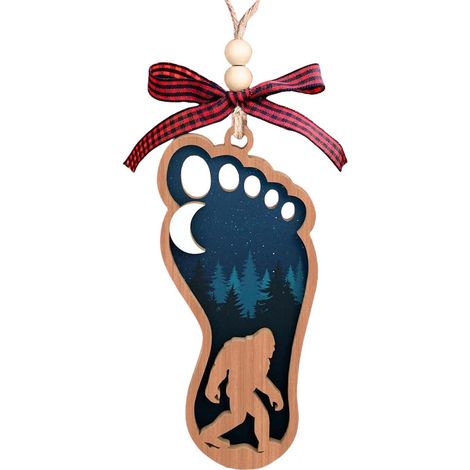 Ornement En Bois Bigfoot - Ornament Arbre De Noël Sasquatch - Décoration Festive Pour Intérieur - 1 Pièce (1/5)