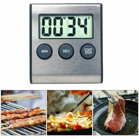 Minuteur Numérique - Affichage LCD 64,5 x 33,5 mm - 3 Modes (Horloge, Chronomètre, Minuteur 24 h) - Fixation Murale ou Réfrigérateur - 1 Pièce (1/5)