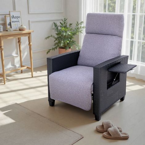 HOMAVO Fauteuil de Jardin avec Dossier Réglable, Transat en Simili-Rotin avec Table Pliante