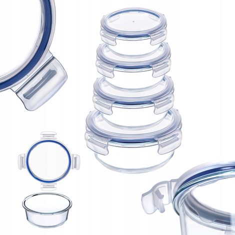 KADAX Glasbehälter Set mit Deckel, Rund, 400+600+950+1300ml (1/5)