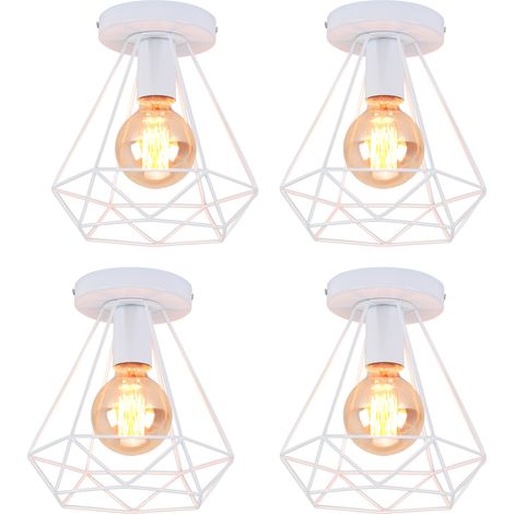 4PCS Lampe de Plafond 20cm Diamant Plafonnier Cage en Métal Blanc Luminaire pour Balcon Couloir Entrée (1/5)