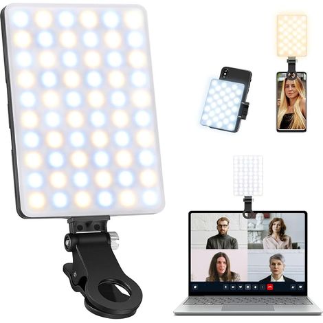Lumière Selfie Téléphone 60 LED, Lampe Photo Selfie 3 Modes 3000-6500K avec Batterie 2000 mAh IRC 95+ Lumière Vidéo pour Smartphone, iPhone, iPad, Ordinateur Portable, Tiktok, Appareil Photo, YouTube, (1/5)