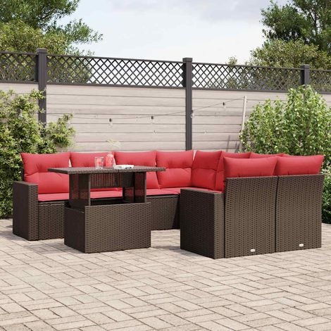 9-teiliges Gartensofa-Set mit Kissen, braun, Polyrattan (1/5)