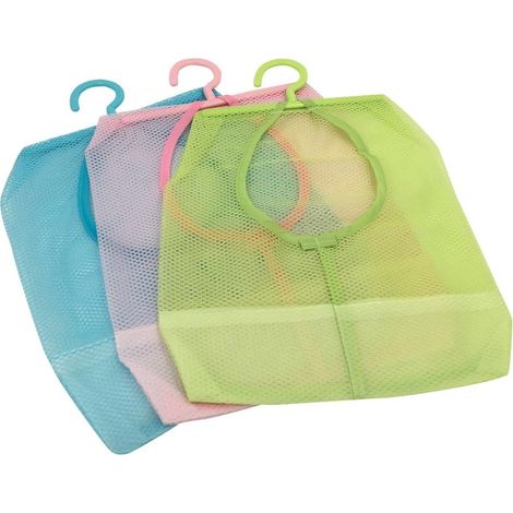 Sac à pinces à linge multifonction avec cintre, sac de rangement suspendu en filet pour la maison, à accrocher à la porte, lot de 3 - Bleu/Vert/Rose (1/5)