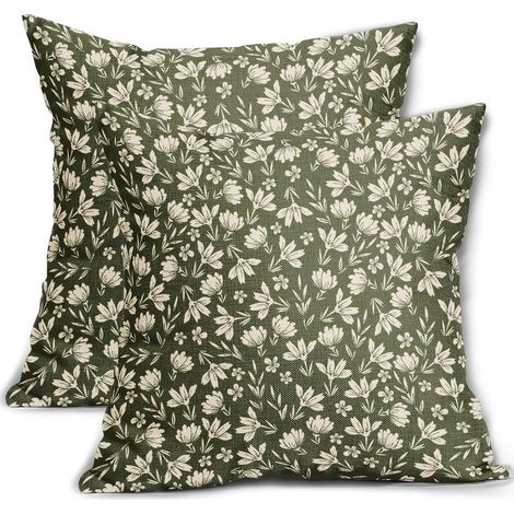Lot de 2 Housses de Coussin Vert Olive de 45 x 45 cm, Motif Floral Rustique, imprimé Floral Mignon, Housse de Coussin décorative pour extérieur, canapé, Sofa et lit, 45 x 45cm (1/5)