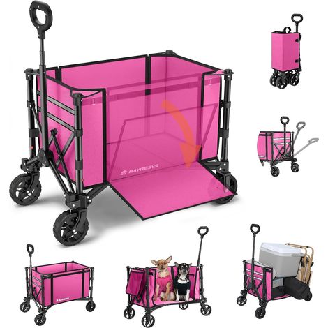 Chariot Pliable 3 en 1 Convertible en Banc, 120L pour l'Épicerie, Chariot Pliable 220lbs avec Roues, Utilitaire pour Plage, Sport, Camping, Jardin, Brouettes, Vert, Rose (1/5)