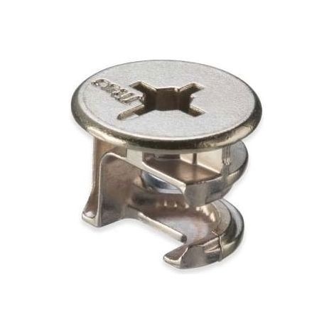 Excentrique ø15 avec colerette - Matériau : Zamac - Collerette : 17 mm - Entraxe : 11,5 mm - Pour panneau d'épaisseur : 19 mm - Décor : Nickelé - Hauteur : 15 mm - Diamètre : 15 mm - TITUS (1/3)