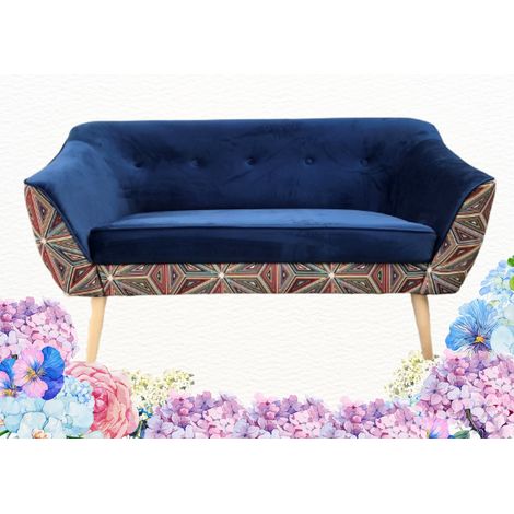 Sofello 2 Sitzer Sofa im skandinavischen Stil Holzbeine Geometrischer Muster mit einfarbigem Samt (1/5)