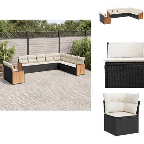 Salon de jardin 10 pcs avec coussins noir résine tressée - Ensemble Salon De Jardin - Meuble Extérieur - Salon De Jardin Design - Fauteuil De Jardin - Table Basse Jardin (1/5)