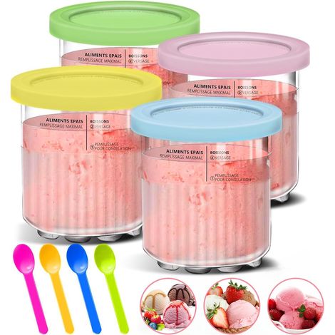 Eisbecher für Ninja CREAMi Deluxe Eismaschine, Creami 4er-Set Eisbehälter mit Deckel für Ninja Eismaschine, spülmaschinenfest für NC501EU NC501 NC500