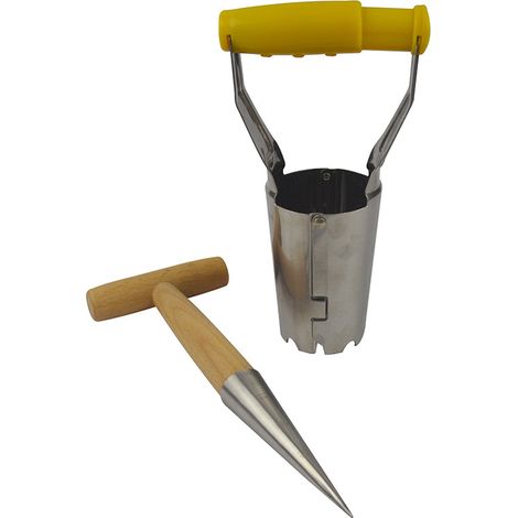 Set di attrezzi da giardinaggio per il trapianto di piantine, attrezzi per la semina per il trapianto di piccole piantine, set di piantine, incluso un perforatore e un piantatore per piantine (12,5  7 (1/5)