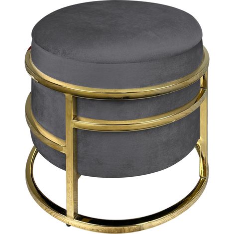 Pouf Contenitore Poggiapiedi Velluto Con Struttura Circolare Cromata Oro Elegante Imbottito Sgabello Per Toeletta Mobile Trucco Ottomano Ingresso Camera Da Letto Soggiorno Salotto Rotondo Stone