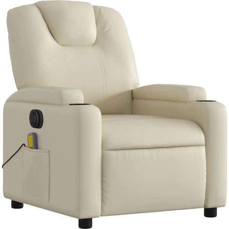Poltrona relax TV funzione massaggio reclinabile elettrica 6 punti massaggio in PVC crema DEC027144