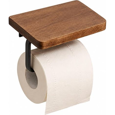 Support rouleau WC, bois/noyer/avec étagère, pour toilettes (1/5)