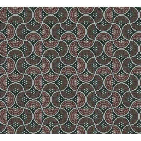 Papier peint graphique rouge, noir, blanc Tapisserie baroque à lignes effet vague Papier peint style rétro idéal pour couloir (1/4)