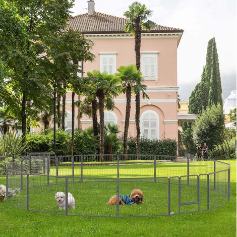 Recinto modulare per cuccioli 60 cm in acciaio grigio, 16 pannelli salvaspazio – MEUBLIV (1/5)