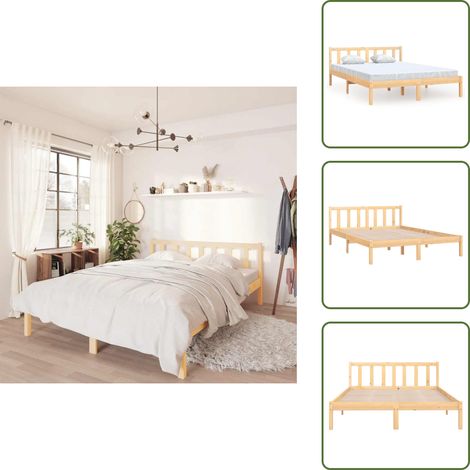 Cadre de lit sans matelas bois massif 160x200 cm - Cadre De Lit - Lit Double - Bois Massif - Lit Moderne - Sommier (1/5)