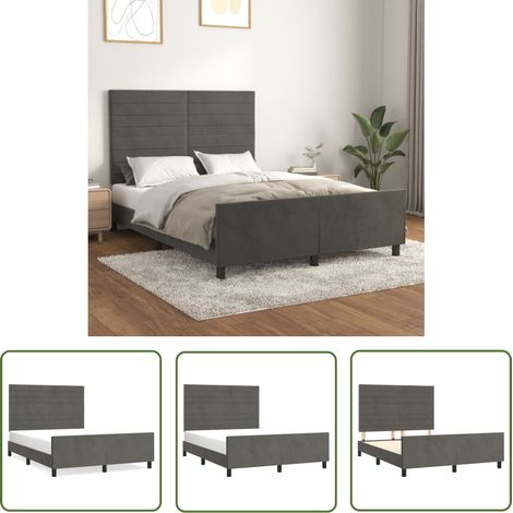 The Living Store Cadre de lit sans matelas gris foncé 140x190 cm velours - Lit Plateforme - Lit Capitonné - Lit Design - Cadre Lit Velours - Lit Double (1/5)