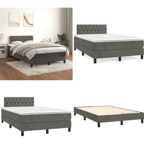 Sommier à lattes de lit et matelas Gris foncé 120x200cm Velours - Lit Tapissier - Lit Velours - Lit Double - Literie - Chambre À Coucher - Home & Living