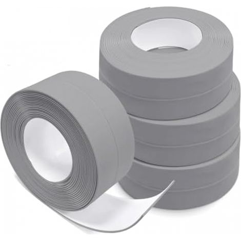 Lot de 4 rouleaux de bandes d'étanchéité autocollantes pour salle de bain, pour cuisine, baignoire, douche (gris) (1/5)