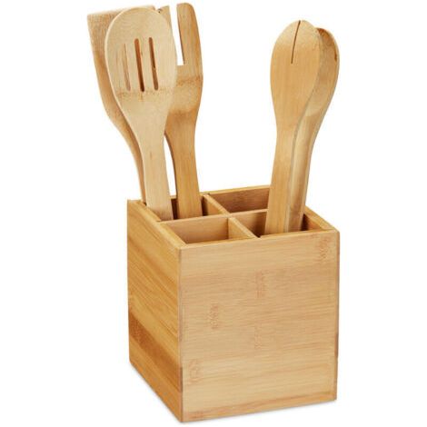 Range-couverts, 4 compartiments, Rangement d’ustensiles de cuisine, ustensiles, 14,5 x 13,5 x 13,5 cm, nature (1/4)