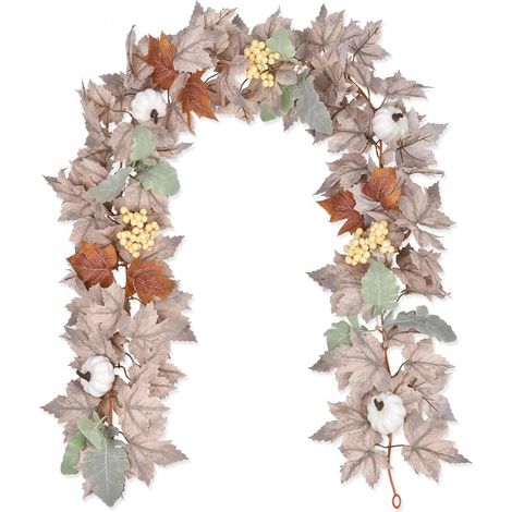 Guirlande de citrouilles et feuilles d'érable de 1,8 m - Vigne artificielle blanche d'automne, décoration festive pour la maison, les mariages, les cheminées, les fêtes, Thanksgiving et Noël
