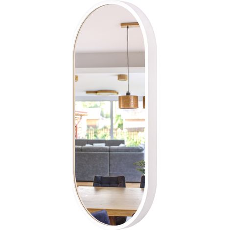 Miroir de salle de bain ovale en bois LEJA, BLANC MAT, 80 x 38 cm, ÉLÉGANT (1/5)