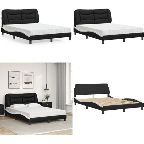 Bett mit Matratze Schwarz und Weiß 140x190 cm Kunstleder - Bettsofa - Doppelbett - Boxspringbett - Schlafzimmermöbel - Wohnraumgestaltung - Home & Living (1/5)