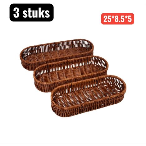 Lot de 3 paniers de rangement en osier tressé faits main 25 x 8,5 x 5 cm pour vaisselle et objets décoratifs (1/5)