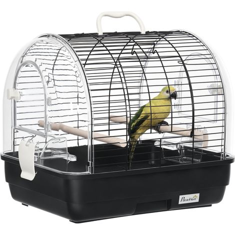 Cage à oiseaux en fil d'acier avec perchoirs plateau amovible et poignée 42 x 32 x 37 cm noir (1/5)