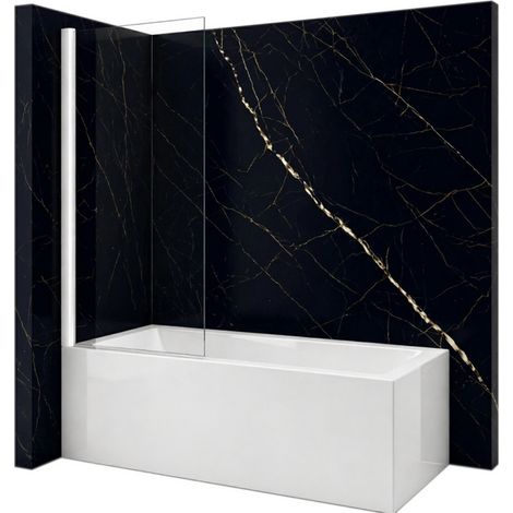 Pare-baignoire fixe ASTON Silla, paroi de baignoire 90x150 cm en verre trempé, installation murale facile, design moderne, Blanc (1/5)
