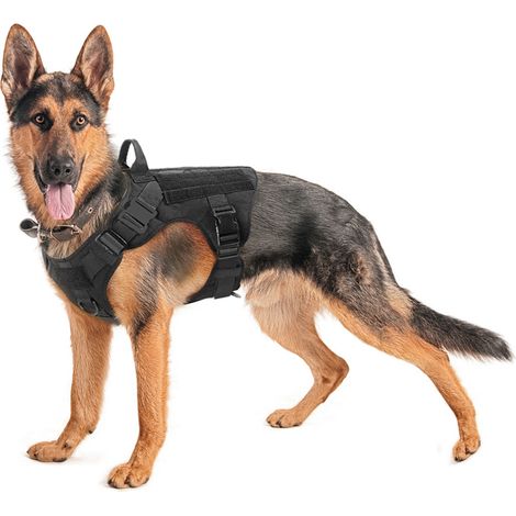 Chaleco táctico de entrenamiento para perros, de nailon, impermeable, para el pecho y la espalda, para perros grandes y medianos (negro, talla L) (1/5)