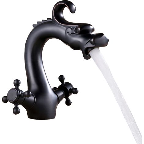 Robinet de lavabo rétro en forme de dragon, robinet décoratif à double poignée pour salle de bain, G3/8, noir (1/5)