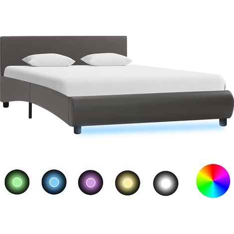 Maison Exclusive - Cadre de lit avec LED Gris Similicuir 120 x 200 cm (1/5)