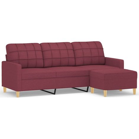 Canapé  Sofa à 3 places avec repose-pieds Rouge bordeaux 180 cm Tissu