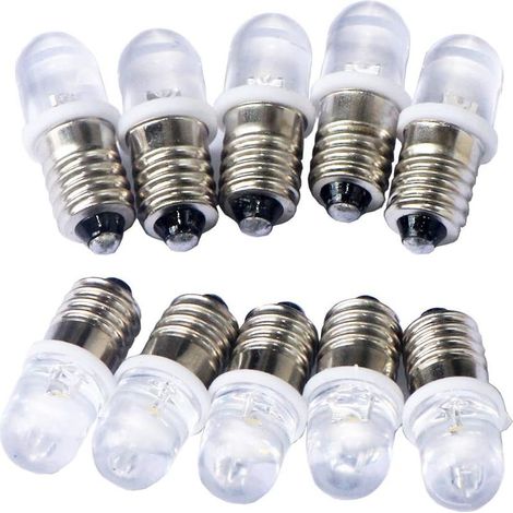 10 bombillas LED E10 de 12 V, luz blanca cálida. (1/3)