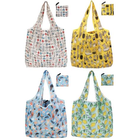 Sacs de courses pliables et réutilisables, lot de 4 – légers, compacts et parfaits pour les motifs d'été. (1/4)