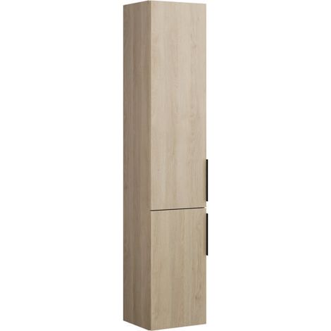 Burgbad Eqio Hochschrank, 2 Türen und 1 Innenschublade, mit Griffleiste Eiche Dekor Cashmere Schwarz matt Links