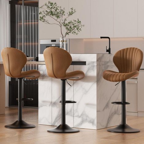 3er Set Barhocker mit Rückenlehne, höhenverstellbar, 360° drehbar, braun (1/5)