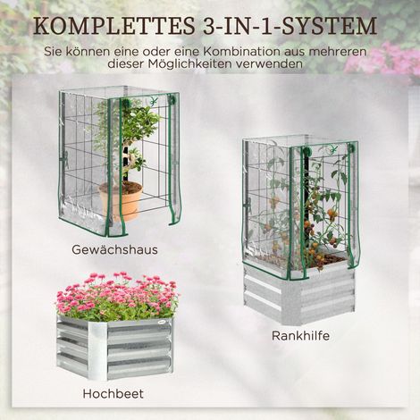 Lot surélevé potager 3 pièces avec treillis, bâche en plastique, serre 53x53x90 cm (1/4)