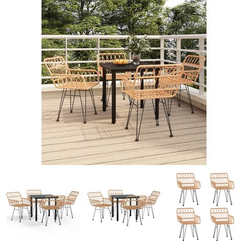 Gartenstuhl - vidaXL 5-tlg. Garten-Essgruppe Poly Rattan - Gartenesszimmer (1/5)