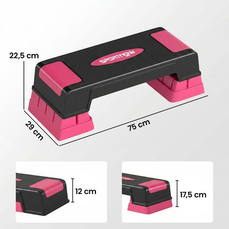 Steppbrett höhenverstellbar Fitness Aerobic Stepper mit 3 Stufen (12/17,5/22,5 cm), Anti-Rutsch-Matte Schwarz+Rosa (1/5)