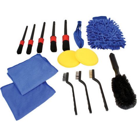 Kit de 15 brosses pour le nettoyage des autos interieur et exterieur