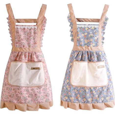Lot de 2 Tabliers de Cuisine Femme, Tablier en Lin et Coton, Réglable Chef Tabliers avec Poches pour Cuisine, Jardinage, Restaurant, Restaurant (1/5)