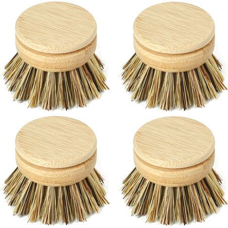 Ensemble de brosses à vaisselle en bambou, 4 pièces, écologique, adapté au nettoyage de la cuisine.