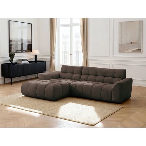 BOBOCHIC - Canapé d'angle fixe JAYA tissu chenille Angle gauche  Marron