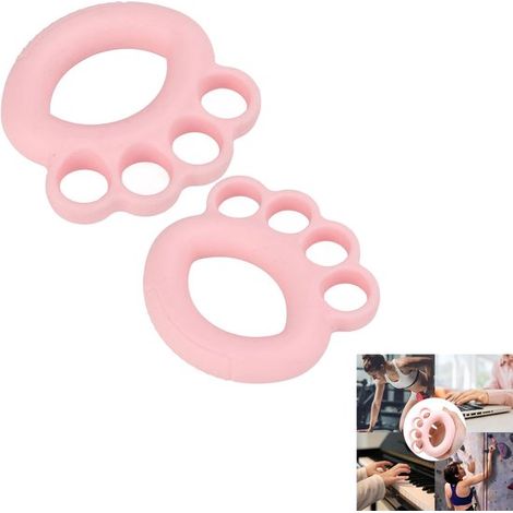 Set di 2 anelli per dita - Impugnatura in silicone per allenamento della forza della mano - per allenamento di recupero del palmo, rafforzamento della forza della mano - Rosa (1/5)