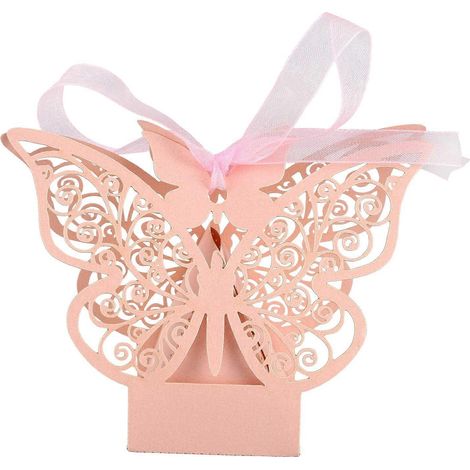 50 Stück Schmetterlings-Gastgeschenkboxen für Hochzeiten, Geburtstage, Süßigkeitenboxen (Rosa) (1/5)